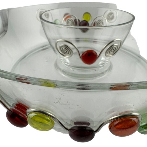 Delightful Modern Glass Metal & Bead Chip & Dip Serving Set - Picture 3 of 3